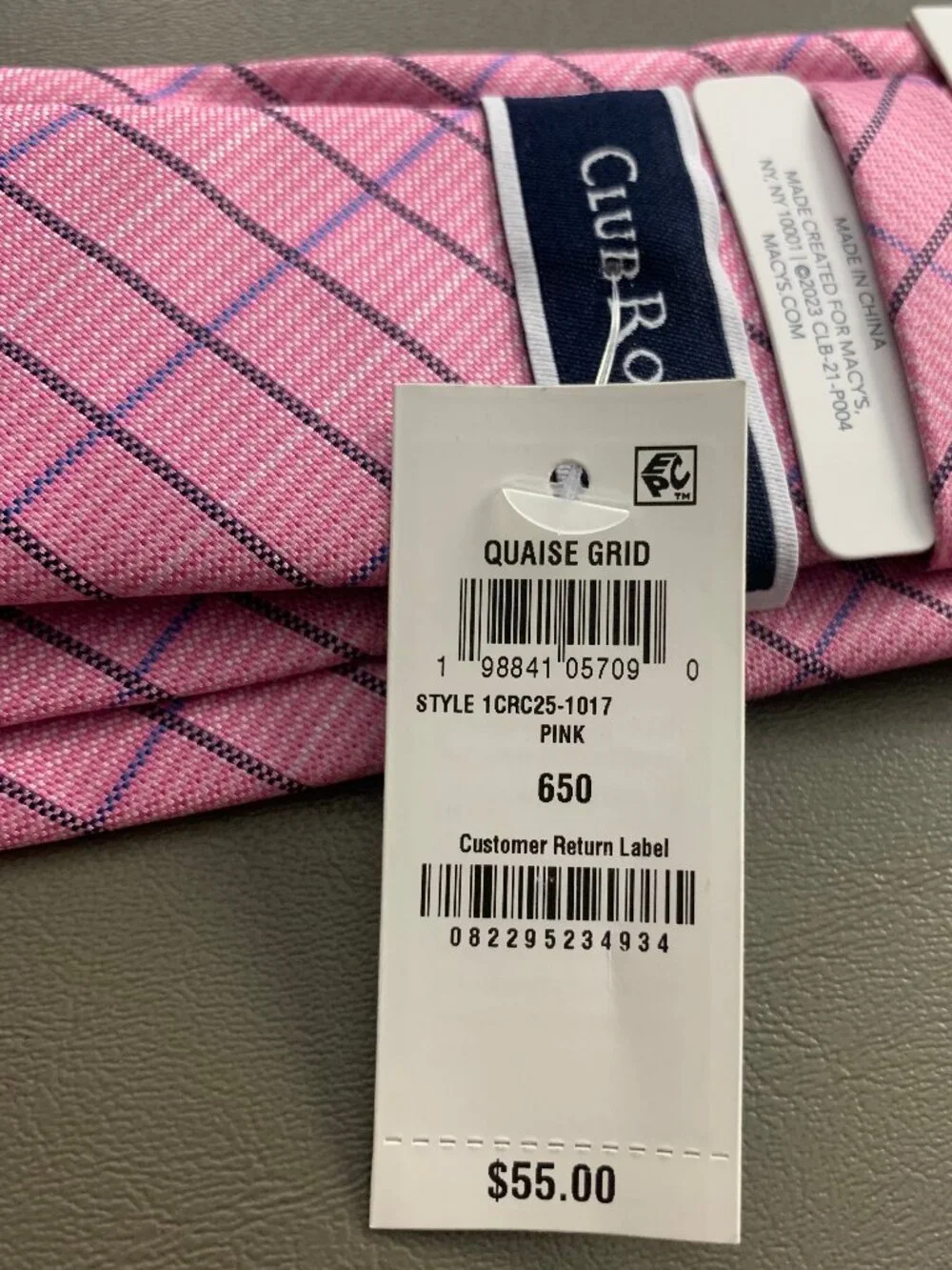Club Room Men's 3.25'' 100% Polyester Neck Tie, Quaise Pink Grid, One Size